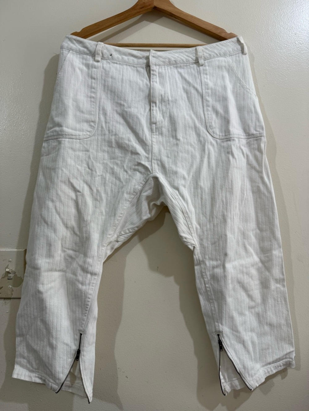 One Teaspoon White Cotton Zip-Hem Cropped Chinos